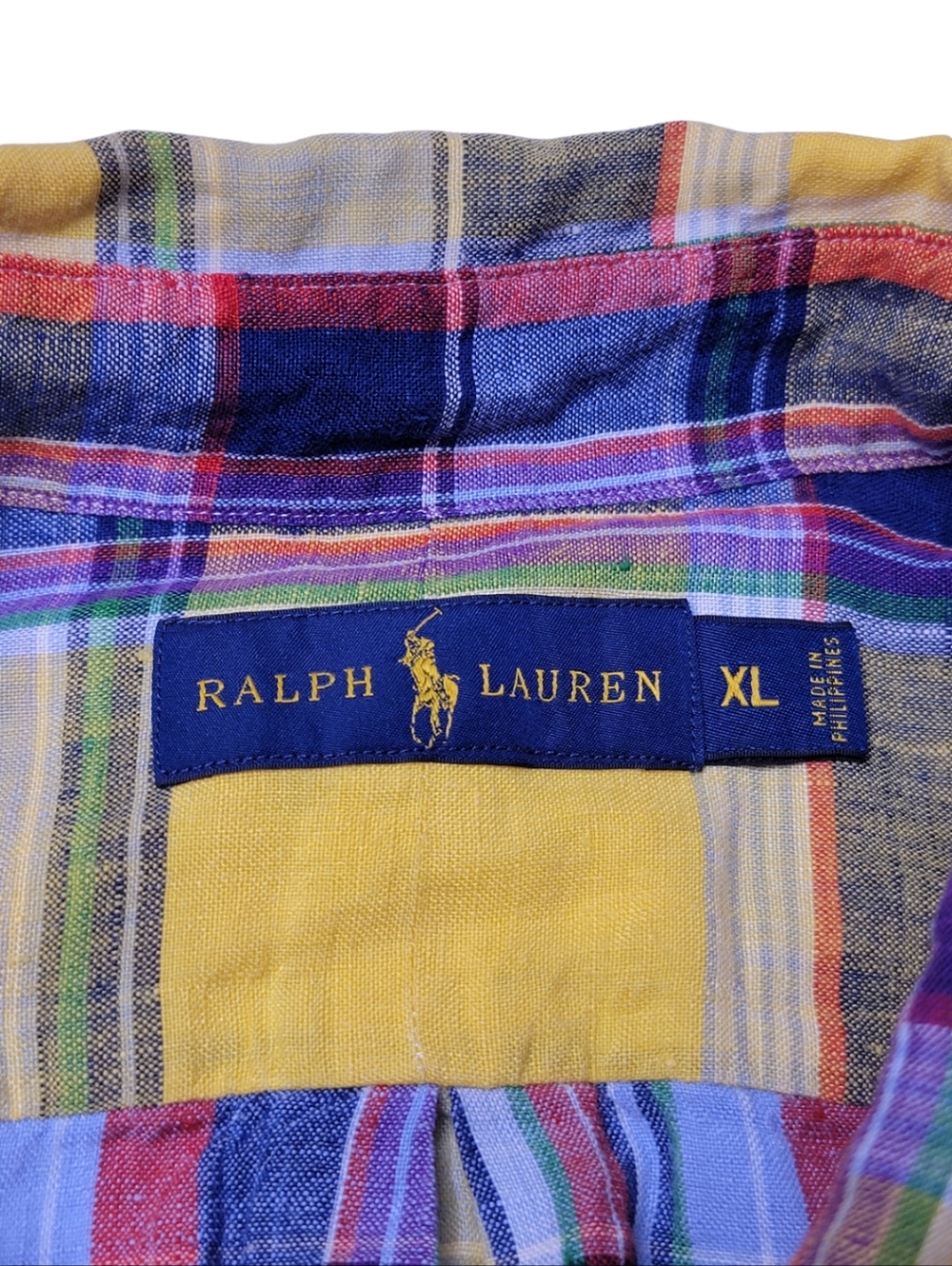 Ralph Lauren Yellow Madras Plaid 100% Linen Short Sleeve Button-Down Shirt XL - Picture 4 of 7